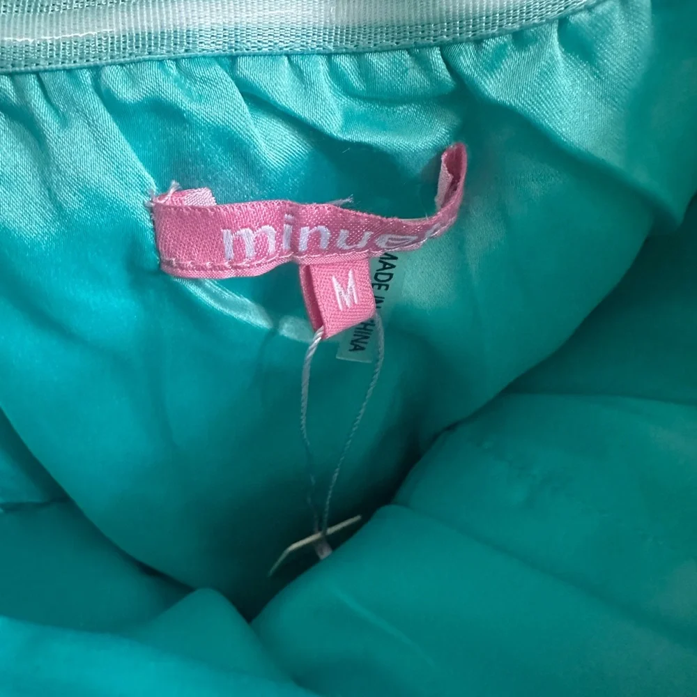 Boutique Dress- Sz M a-line strapless teal and lime green. NWT - Picture 5 of 6
